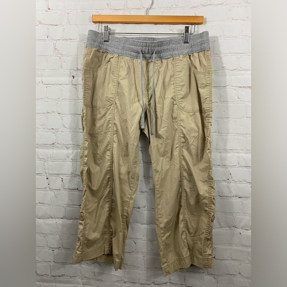 BCG Pants Womens Size Medium Tan & Gray Drawstring Elastic Waist Capris - Picture 1 of 6